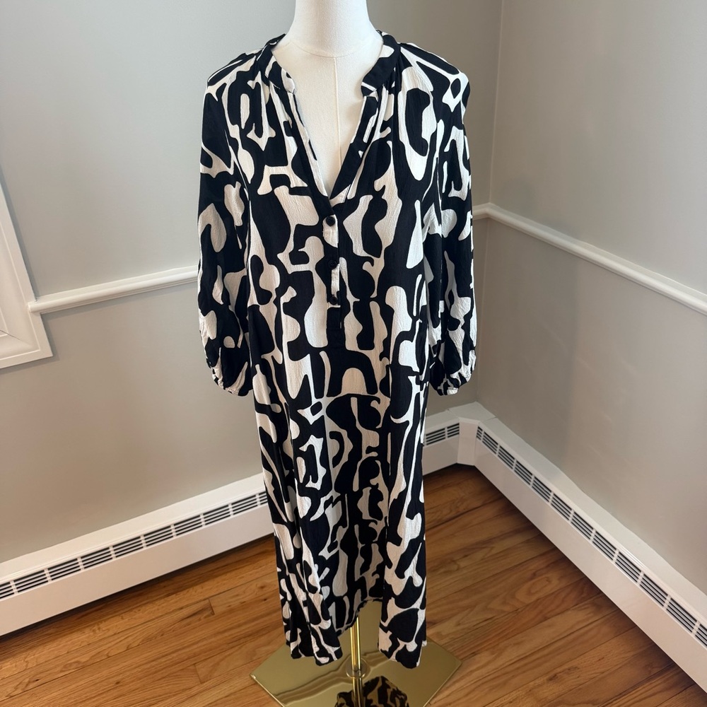 Zara Black and White Patterned Midi Dress